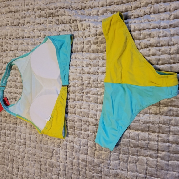 Juan Uc Womens Neon Bright Teal & Green Halter Two Piece - Picture 6 of 7